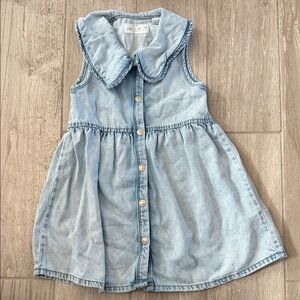 Zara Girls Light Blue Denim Dress with Peter Pan Collar, Size 6